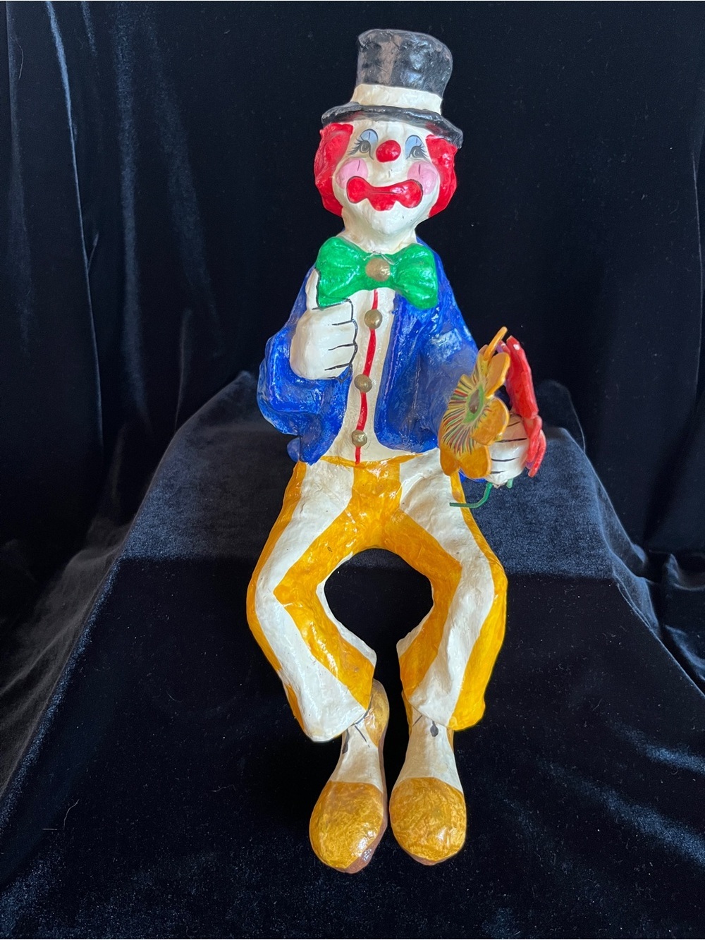 Vintage Folk Art Handmade Paper Mache Shelf Sitter Hobo Clown Mexico 1970s
